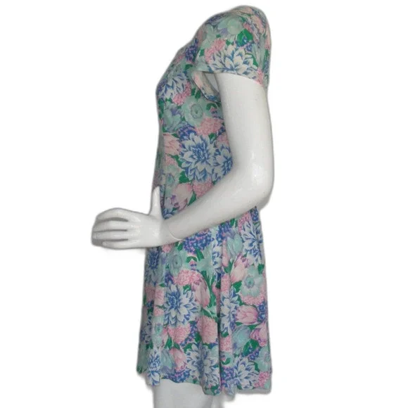 VINTAGE Skater MIni Dress, S, Multicolor Floral, Short sleeves, Square neck - Picture 8 of 13